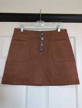 Large brown suede mini skirt